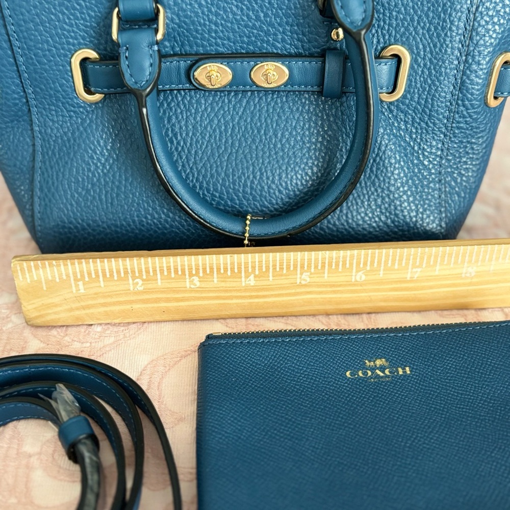 Coach authentic mini carry all bag set wallet strap 6x9 teal blue - Picture 11 of 13